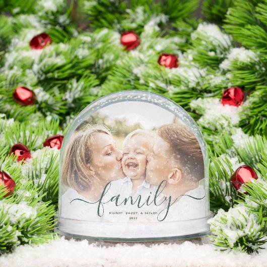 Familiefoto's Script Christmas Keepsake Custom Sneeuwbol (Kerstmis)