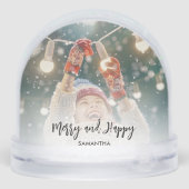 Familiefoto's Vrolijke Kerst Keepsake Custom Sneeuwbol (Achterkant)