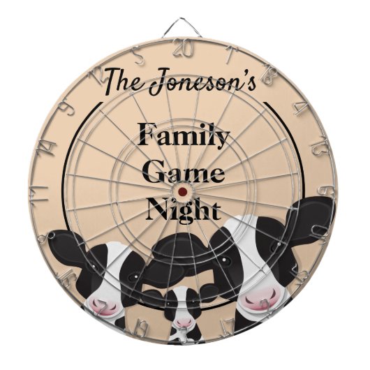 Familiegame Night Name Black White Cows Dartbord (Voorkant)