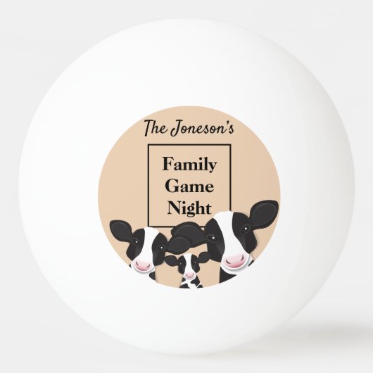 Familiegame Night Name Black White Cows Pingpongbal (Achterkant)