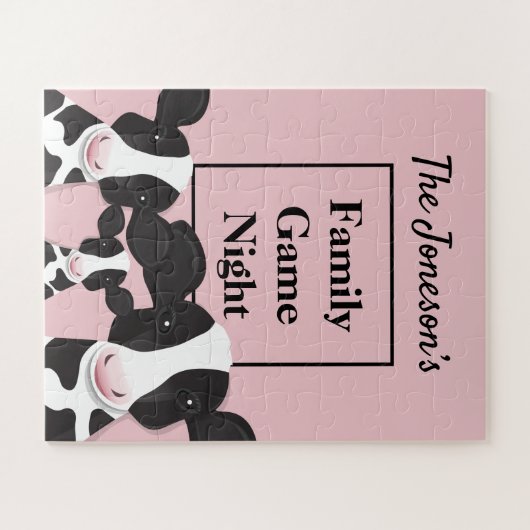 Familiegame Night Name Roze Black Koeien Legpuzzel (Horizontaal)