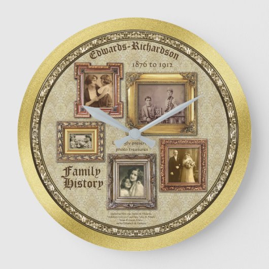 Familiegeschiedenis Antiek Fotoframes Gold Collage Grote Klok (Voorkant)