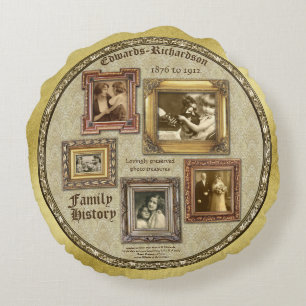 Familiegeschiedenis Antiek Fotoframes Gold Collage Rond Kussen