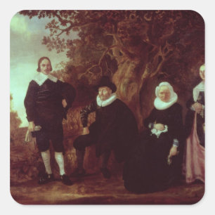 Familiegroep in een landschap vierkante sticker