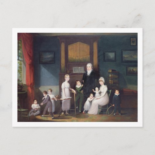 Familiegroep in het binnenland, c.1800 briefkaart (Voorkant)