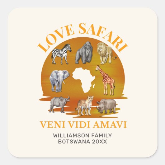 Familiegroep LOVE SAFARI Souvenir Vierkante Sticker (Voorkant)