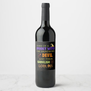 Familiehaalleen citaat met heks Devil spin Web Wijn Etiket