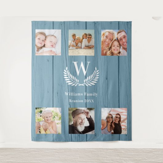 Familiehereniging aangepaste fotocollage monogram  wandkleed (Voorkant)