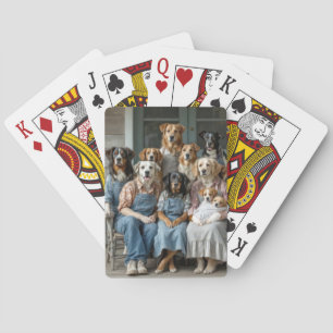 Familiehereniging van honden op de veranda van de  pokerkaarten