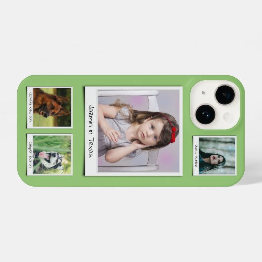 Familieherinneringen 4 foto Collage Pistache Groen iPhone Hoesje (Achterkant horizontaal)