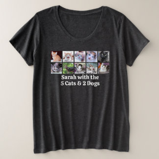Familiehuisdier Fotocollage Zwart met Witte Tekst Grote Maat T-shirt