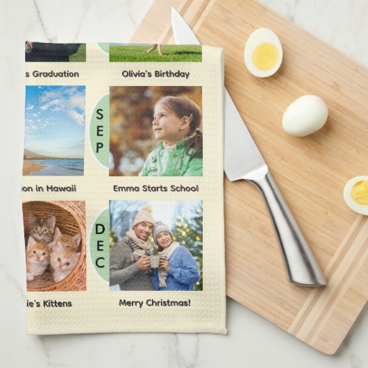 Familiejaar Galerij van 12 Foto's Cream Custom Theedoek (Quarter Fold)