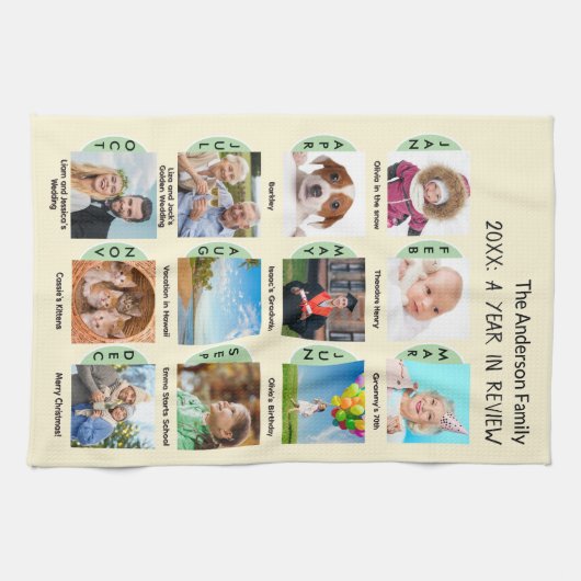 Familiejaar Galerij van 12 Foto's Cream Custom Theedoek (Horizontaal)