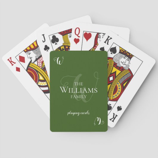 Familiekaarten voor monogram groen afspelen pokerkaarten (Achterkant)
