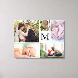 Familiekleuren monogram Foto collage galerij Canvas Afdruk