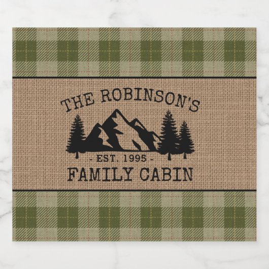 Familielabels met cabine Trees Sage Green Play Bur Likeurfles Etiket (Enkel label)