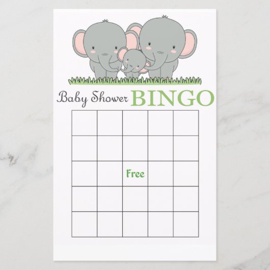 Familielefant baby shower bingo (Voorkant)
