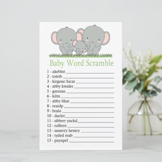 Familielefante Baby word scramble game (Staand voorkant)