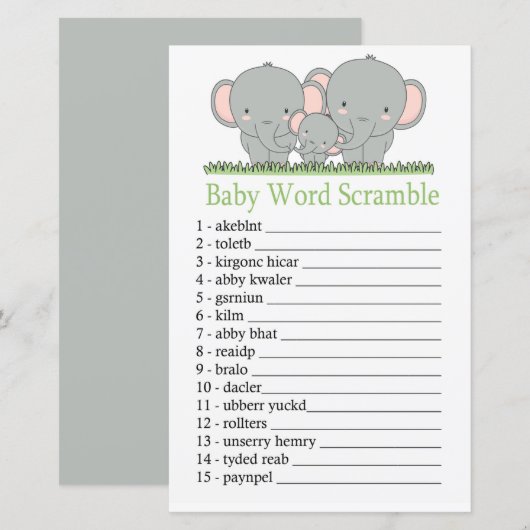 Familielefante Baby word scramble game (Voorkant / Achterkant)