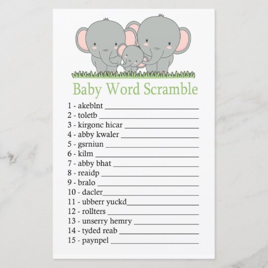 Familielefante Baby word scramble game (Voorkant)