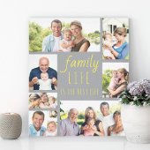 Familieleven Citaat 7 Foto Collage Gray en Geel Canvas Afdruk