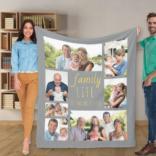 Familieleven Citaat Grijs en Geel 7 Foto Fleece Deken
