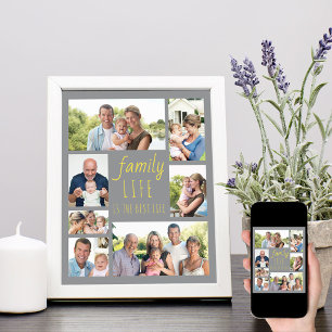 Familieleven Citaat Grijs en Geel Fotocollage Poster