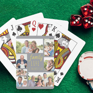Familieleven Fotocollage 7 Foto's Grijs Geel Pokerkaarten
