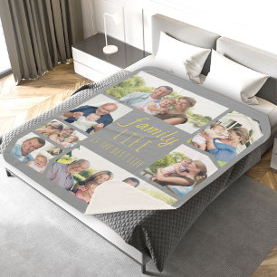 Familieleven Quote Grijs en Geel Multi Foto Sherpa Deken