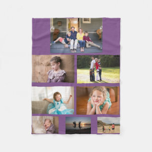 Familieliefde Collage 8 Foto's Paarse Achtergrond Fleece Deken