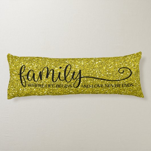 Familieliefde eindigt nooit Citaat Gold Glitter Bl Lichaamskussen (Achterkant)