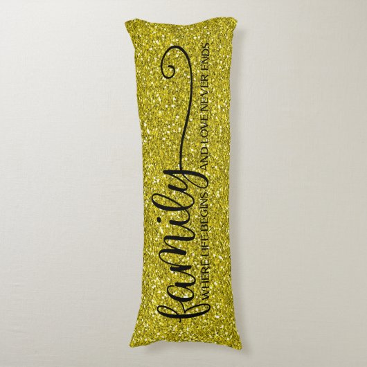 Familieliefde eindigt nooit Citaat Gold Glitter Bl Lichaamskussen (Voorkant Verticaal)