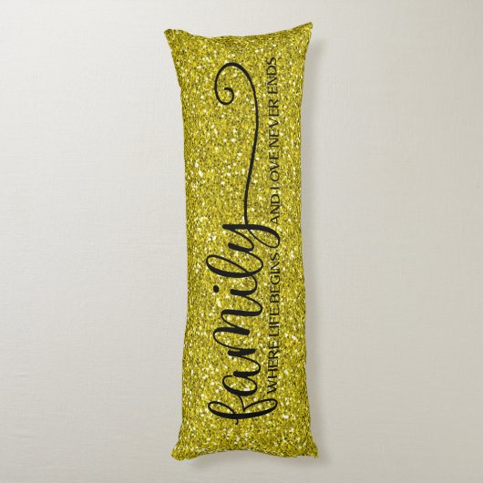 Familieliefde eindigt nooit Citaat Gold Glitter Bl Lichaamskussen (Achterkant (Verticaal))