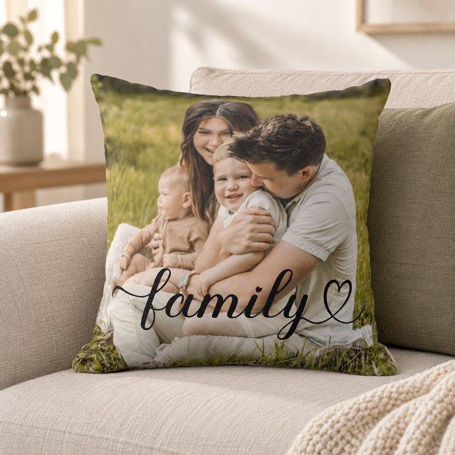 Familieliefde Zwarte Script Aangepaste Foto Kussen (Creator heeft geüpload)