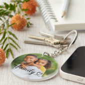 Familieliefde Zwarte Script Aangepaste Foto Sleutelhanger (Voorkant Rechts)