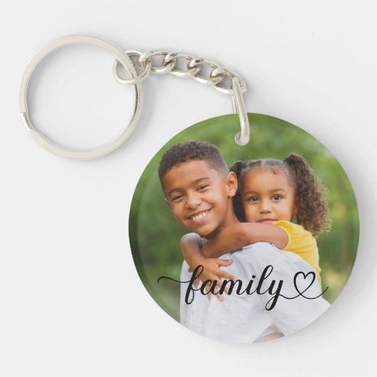 Familieliefde Zwarte Script Aangepaste Foto Sleutelhanger (Voorkant)