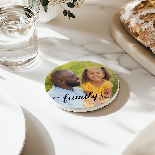 Familieliefde Zwarte Script Aangepaste Foto Zandsteen Onderzetter