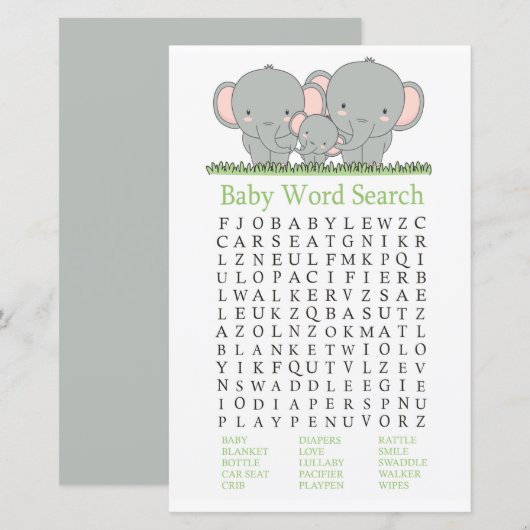 Familieloever Baby shower Word Search Game (Voorkant / Achterkant)