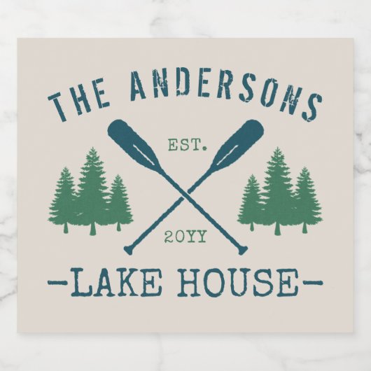 Familiemeer Rustic Oars Pine Trees Labels Likeurfles Etiket (Enkel label)