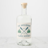 Familiemeer Rustic Oars Pine Trees Labels Likeurfles Etiket (Voorkant)