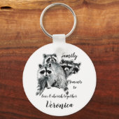 Familiemomenten Citaat Cute Raccoons Aangepaste na Sleutelhanger (Voorkant)