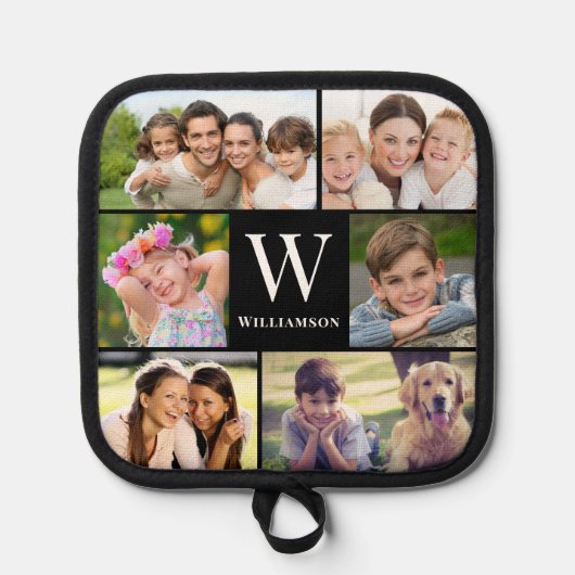 Familiemonogram 6 Foto Collage Pannenlap (Voorkant)