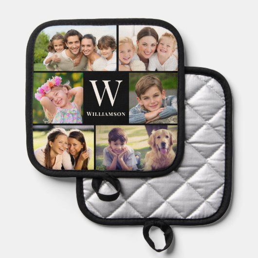 Familiemonogram 6 Foto Collage Pannenlap (Voorkant / Achterkant)