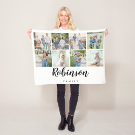 Familiemonogram 8 Foto Collage | wit Fleece Deken