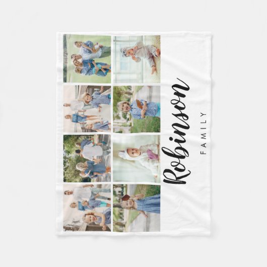 Familiemonogram 8 Foto Collage | wit Fleece Deken (Voorkant)