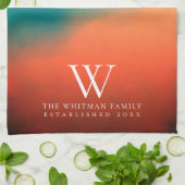 Familiemonogram Abstract Kunst Blauwgroen Oranje K Theedoek (Gevouwen)