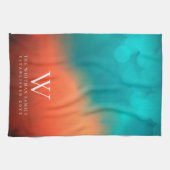 Familiemonogram Abstract Kunst Blauwgroen Oranje K Theedoek (Horizontaal)