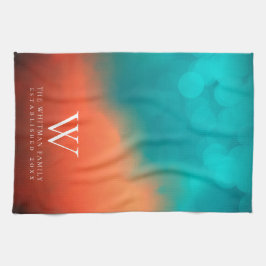 Familiemonogram Abstract Kunst Blauwgroen Oranje K Theedoek