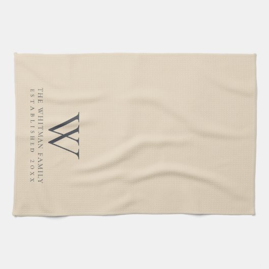 Familiemonogram Elegant Cream Slate Gray Kitchen Theedoek (Horizontaal)