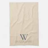 Familiemonogram Elegant Cream Slate Gray Kitchen Theedoek (Verticaal)